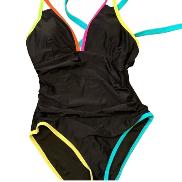 Popvil Other - Black‎ One Piece Swimsuit with Vibrant Accents